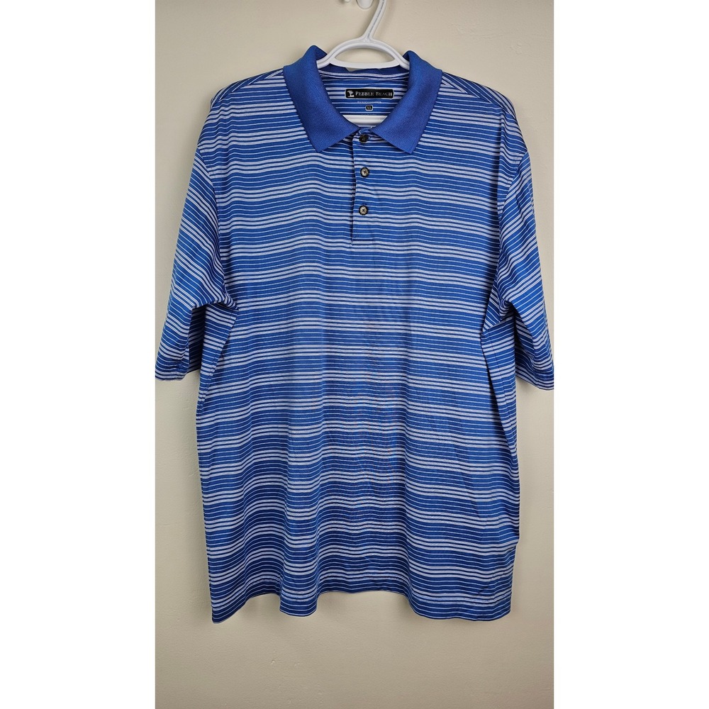 Pebble Beach Polo Mens XL Blue Striped Performance Short Sleeve Golf Shirt 472